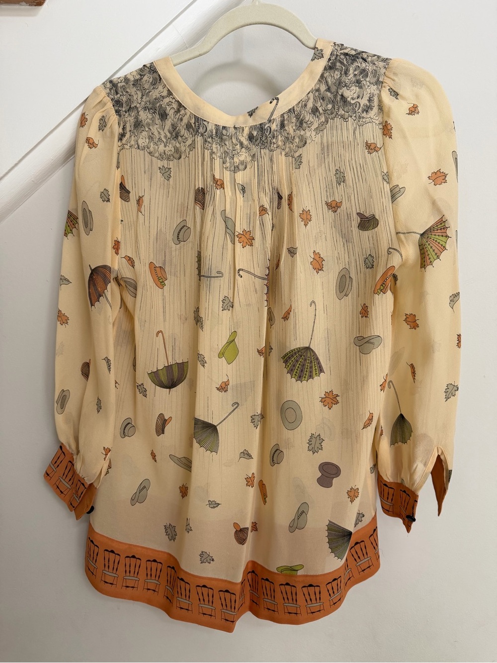 Anthropologie Floreat Pouring Rain Umbrellas Peasant Blouse Fall size 6 - Picture 3 of 5